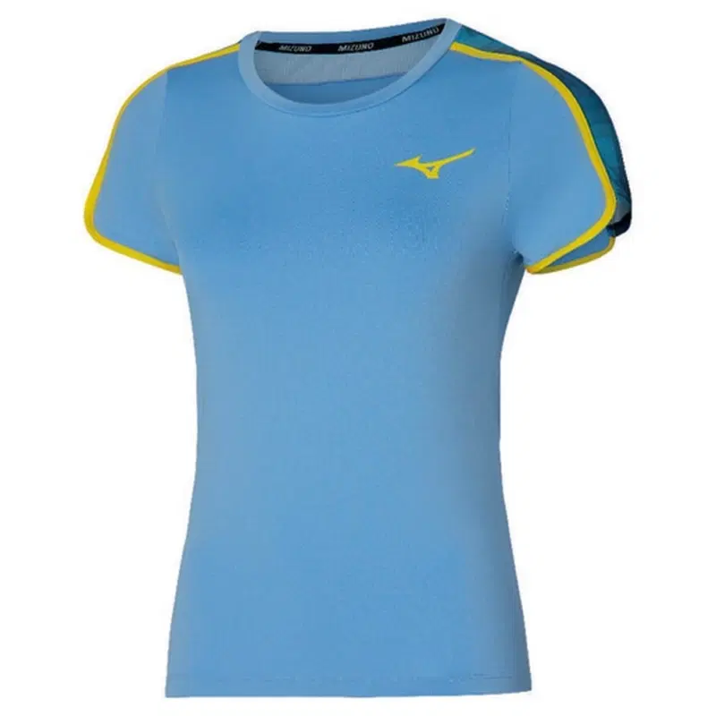Mizuno FRONTIER T-SHIRT (W) Футболка теннисная женская Голубой/Желтый
