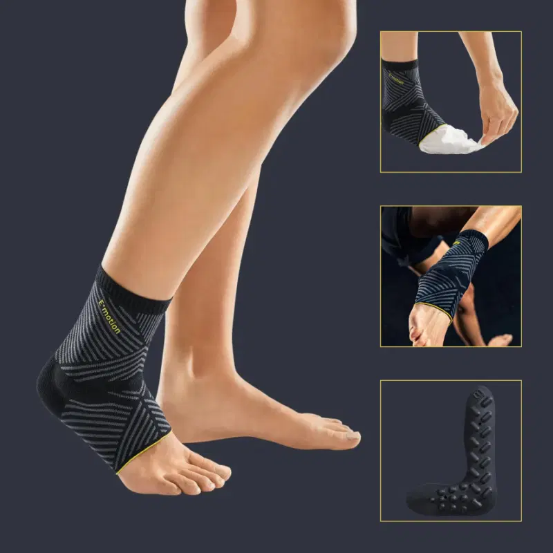 Medi LEVAMED E+MOTION Бандаж голеностопный с силиконовыми вкладышами Черный/Серый