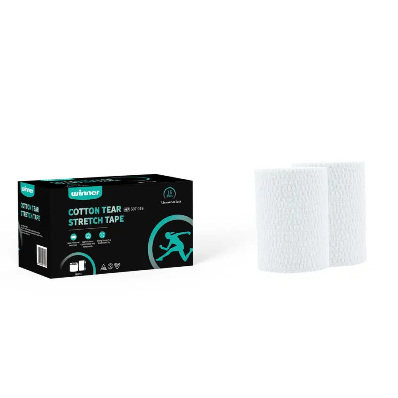 Winner COTTON TEAR STRETCH TAPE 7,5см x 4,5м Тейп спортивный легко-разрываемый Белый