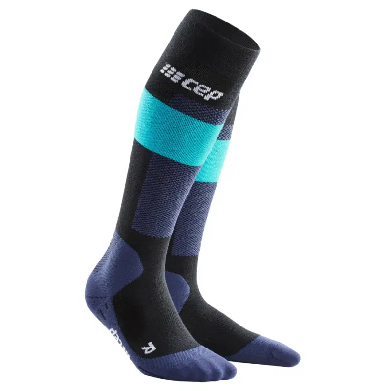 CEP SKI MERINO TALL COMPRESSION SOCKS (W) Компрессионные гольфы с шерстью мериноса для горнолыжного спорта женские Черный/Желтый/Голубой