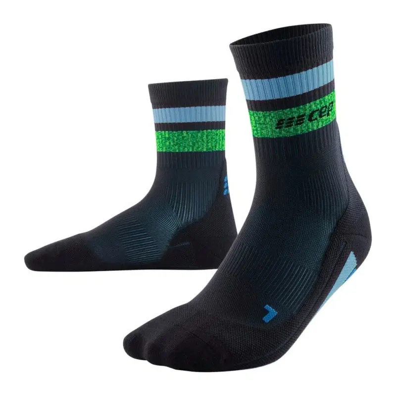 CEP RUN MIAMI VIBES 80'S COMPRESSION MID CUT SOCKS Компрессионные носки Черный/Зеленый/Голубой