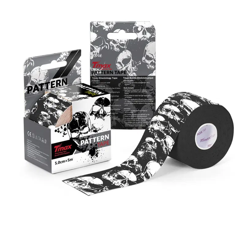 Tmax PATTERN SKULL 5см×5м Кинезиотейп Черный/Белый