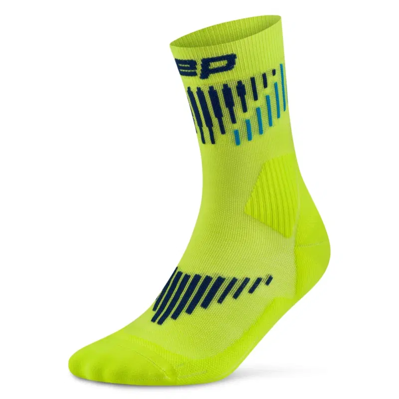 CEP CORE RUN MERINO MID CUT Компрессионные беговые носки Салатовый/Голубой/Темно-синий