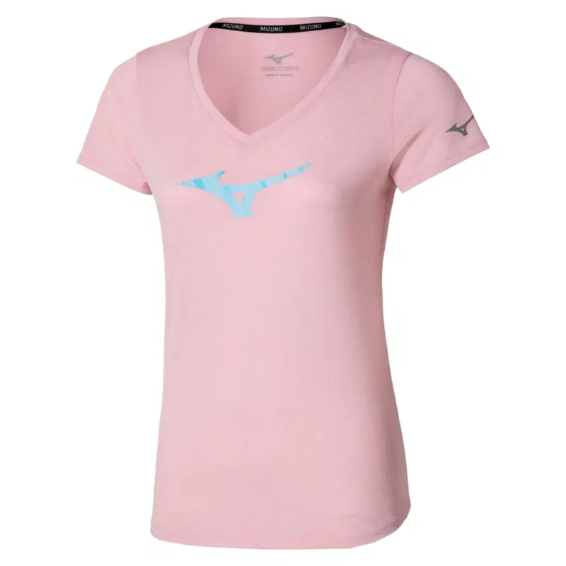 Mizuno CORE RUNBIRD TEE (W) Футболка беговая женская Розовый/Голубой