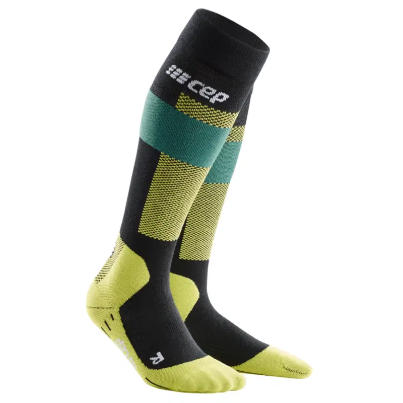 CEP SKI MERINO TALL COMPRESSION SOCKS Компрессионные гольфы с шерстью мериноса для горнолыжного спорта Черный/Желтый/Голубой