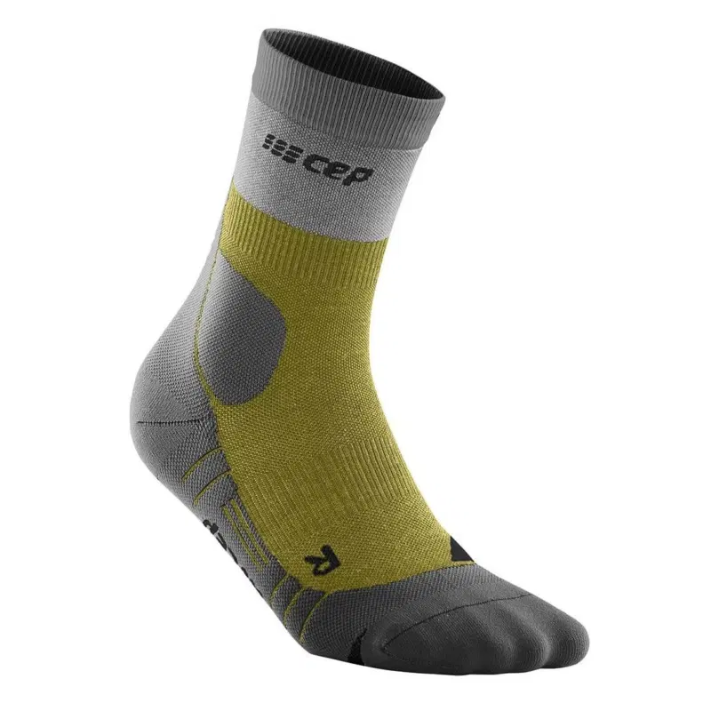CEP HIKING LIGHT MERINO MID CUT COMPRESSION SOCKS Компрессионные тонкие высокие носки с шерстью мериноса Серый/Салатовый