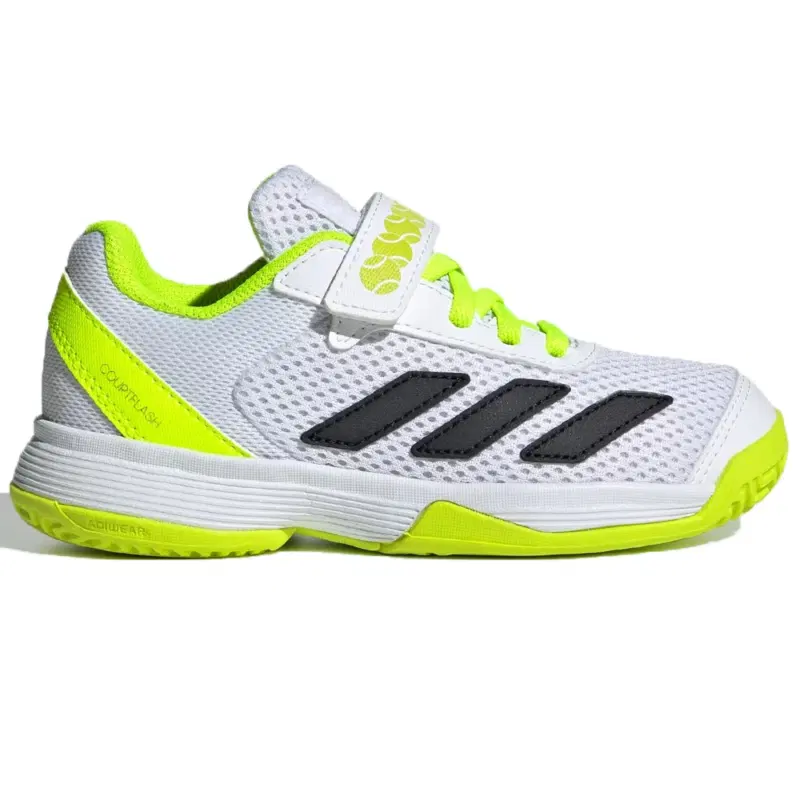 Adidas COURTFLASH HOOK-AND-LOOP Кроссовки теннисные детские Белый/Черный/Салатовый