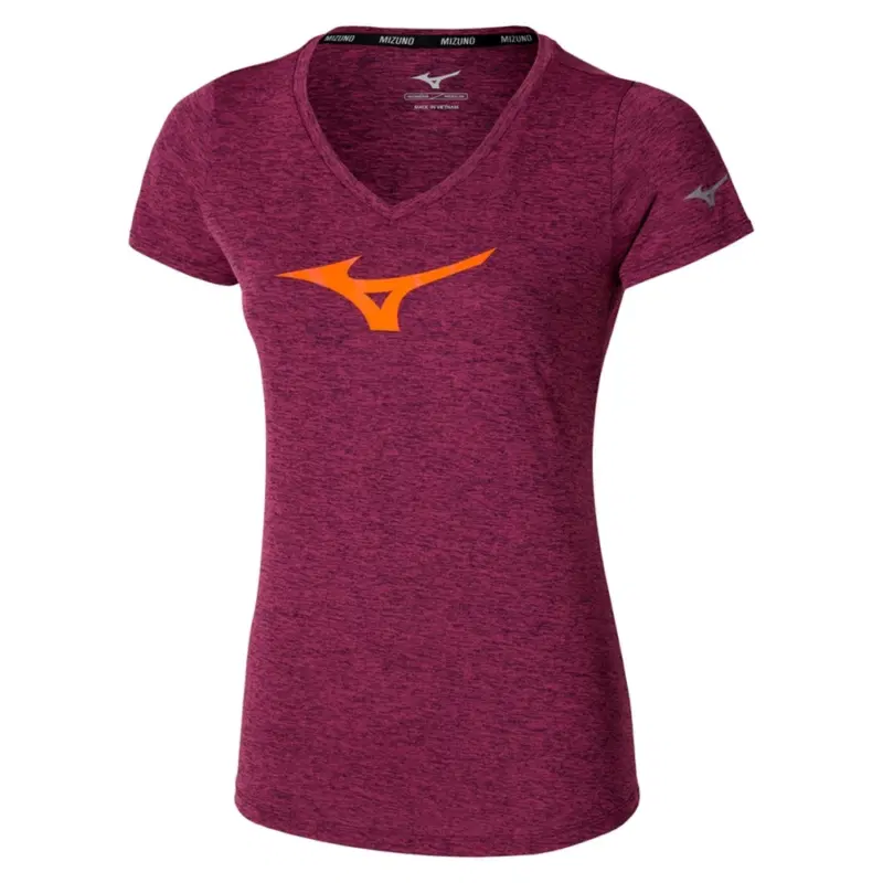 Mizuno CORE RUNBIRD TEE (W) Футболка беговая женская Бордовый/Оранжевый