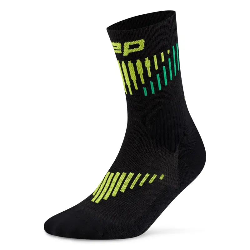 CEP CORE RUN MERINO MID CUT Компрессионные беговые носки Черный/Зеленый/Желтый