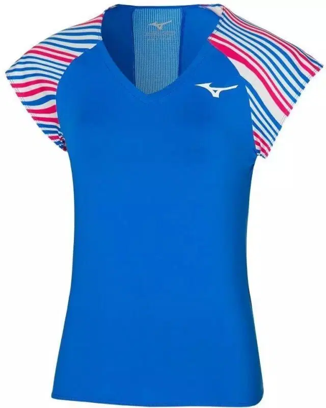 Mizuno PRINTED TEE (W) Футболка теннисная женская Голубой/Белый/Розовый