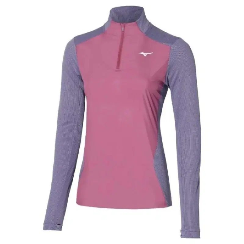 Mizuno HYBRID LONGSLEEVE T-SHIRT (W) "CADET" Лонгслив беговой женский Фиолетовый/Розовый