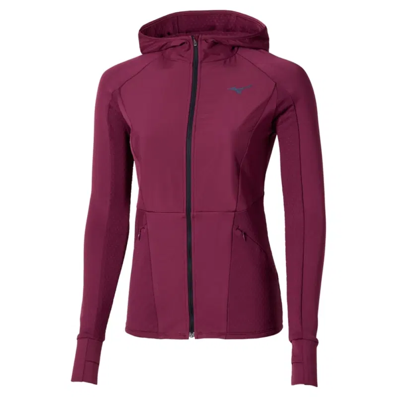 Mizuno ACTIVE WARMALITE HYBRID FULL ZIP HOODED LS TOP (W) Утепленный лонгслив с капюшоном женский Бордовый