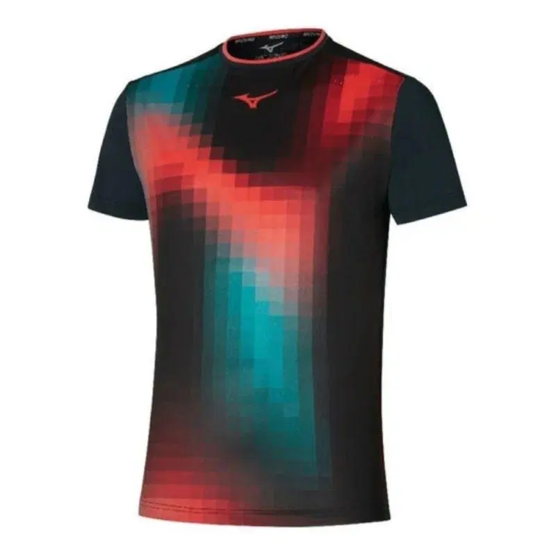 Mizuno FRONTIER SHADOW GRAPHIC T-SHIRT Футболка теннисная Черный/Красный/Голубой