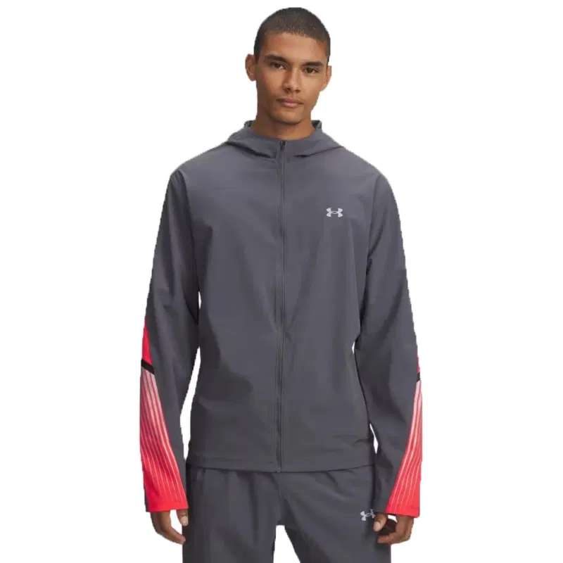 Under Armour BCL STORM HOODED JKT Куртка беговая ветрозащитная Серый/Красный