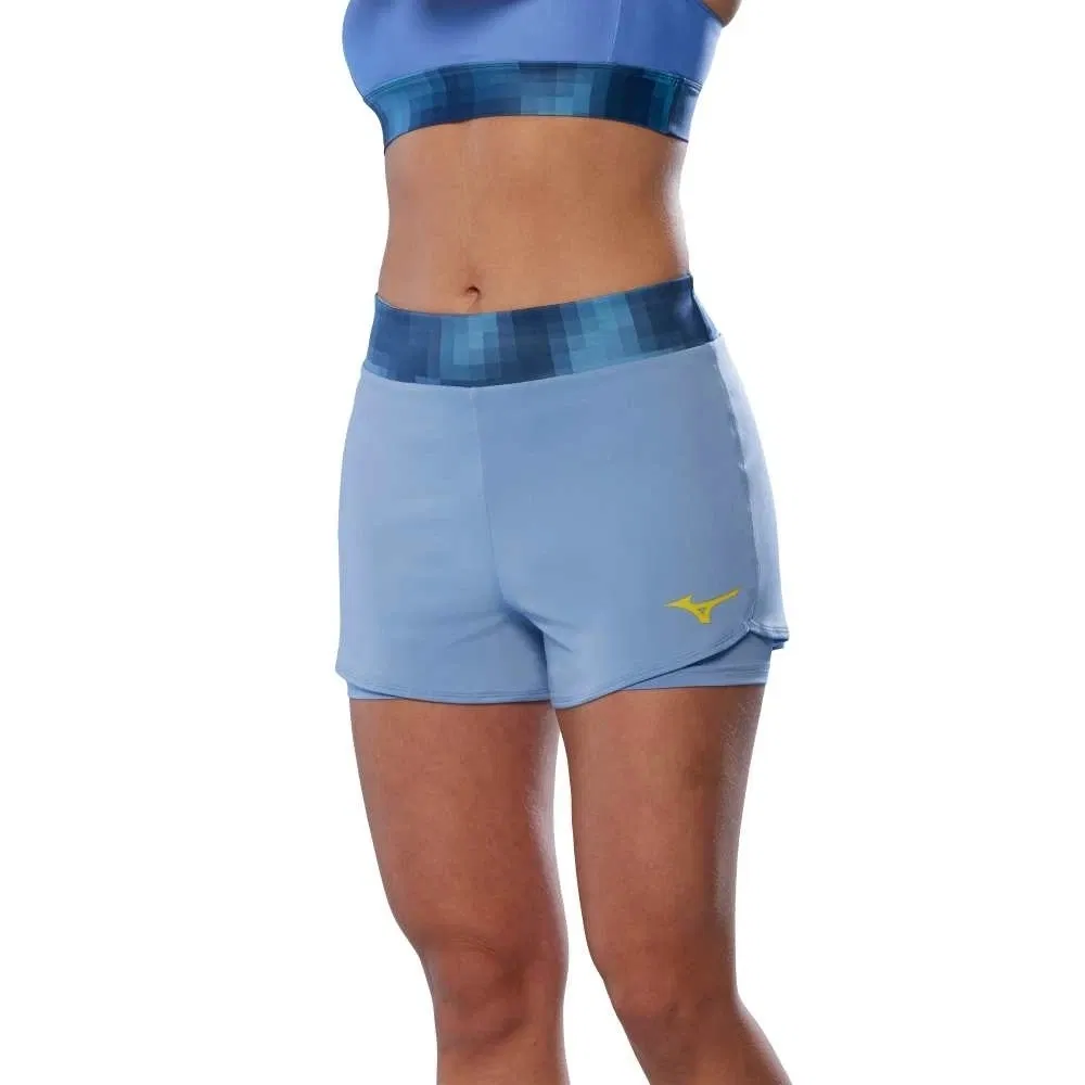 Mizuno FLEX SHORT (W) Шорты теннисные женские Голубой/Желтый