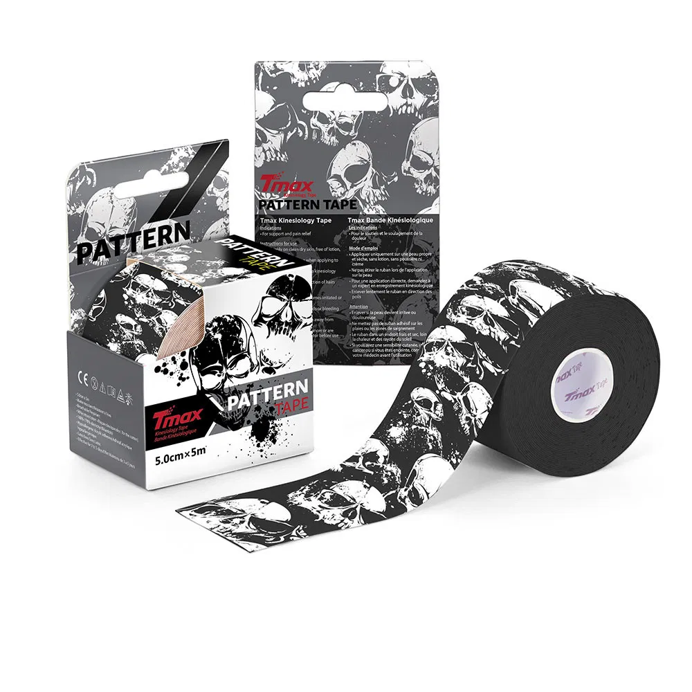 Tmax PATTERN SKULL 5см×5м Кинезиотейп Черный/Белый