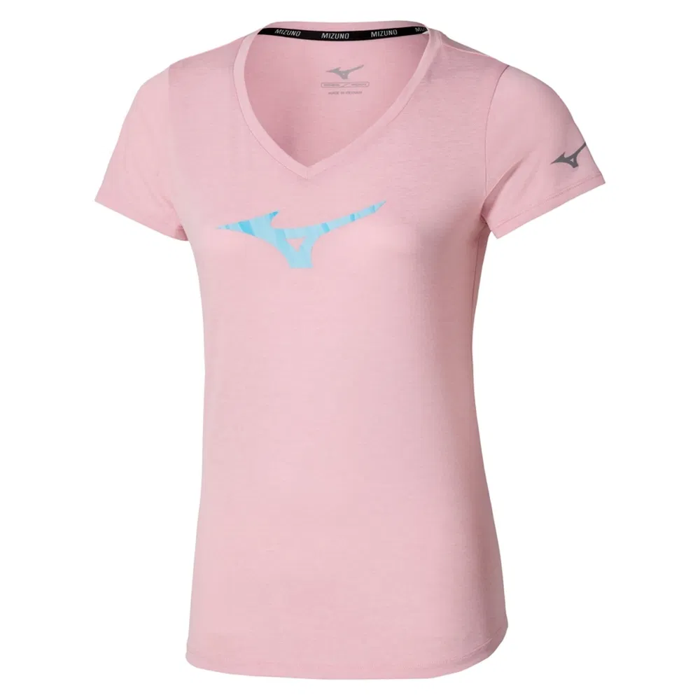 Mizuno CORE RUNBIRD TEE (W) Футболка беговая женская Розовый/Голубой