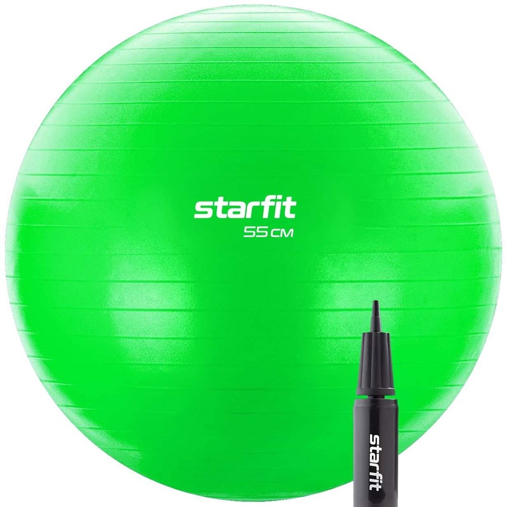 

Мячи для фитнеса Starfit, Starfit CORE GB-106, 55 СМ, 900 Г Фитбол с ручным насосом антивзрыв Зеленый