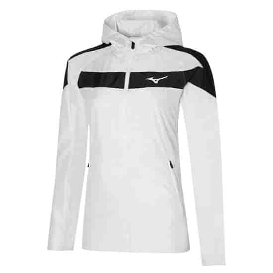 Mizuno HOODED JACKET (W) Куртка беговая ветрозащитная женская Белый/Черный - фото 200039