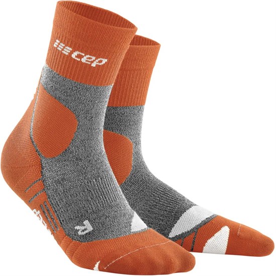 CEP HIKING MERINO MID CUT COMPRESSION SOCKS (W) Компрессионные носки для активного отдыха на природе женские Оранжевый/Серый - фото 230666