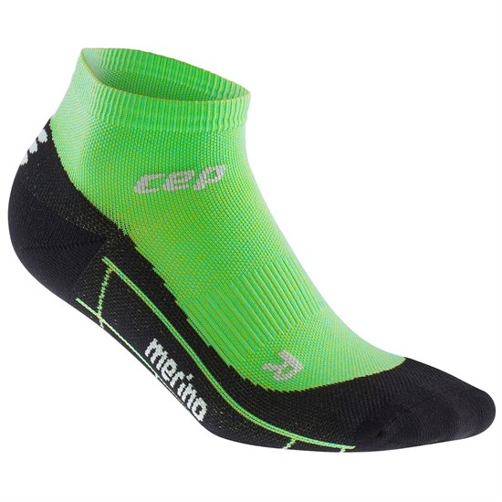 CEP MERINO LOW-CUT SOCKS Компрессионные короткие носки с шерстью мериноса для занятий спортом Зеленый/Черный - фото 252421