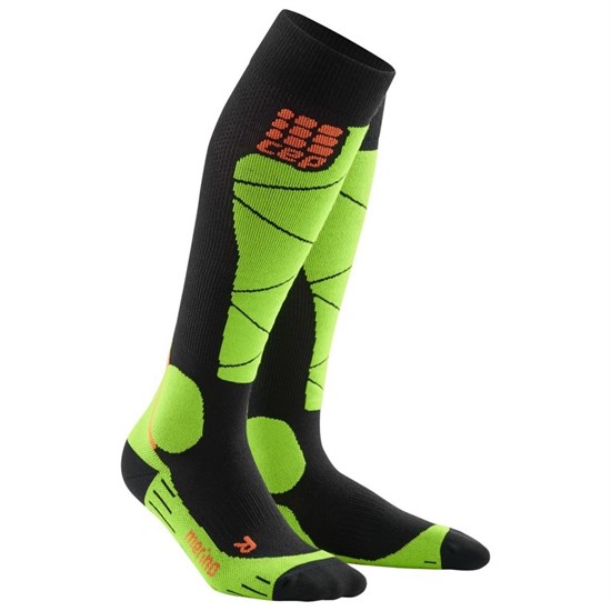 CEP SKI MERINO COMPRESSION SOCKS (W) Компрессионные гольфы с шерстью мериноса для горнолыжного спорта женские Черный/Салатовый - фото 261767