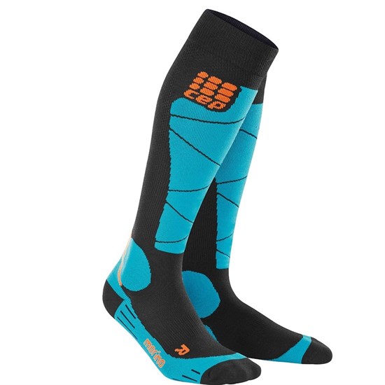 CEP SKI MERINO COMPRESSION SOCKS (W) Компрессионные гольфы с шерстью мериноса для горнолыжного спорта женские Черный/Голубой - фото 263629