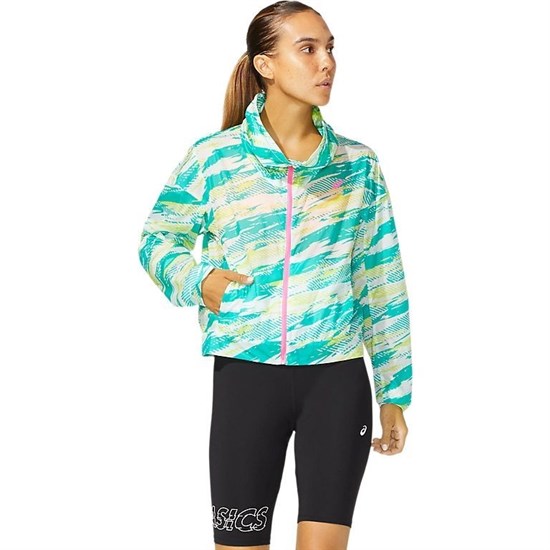 Asics NOOSA JACKET (W) Куртка беговая ветрозащитная Голубой/Бежевый - фото 263997