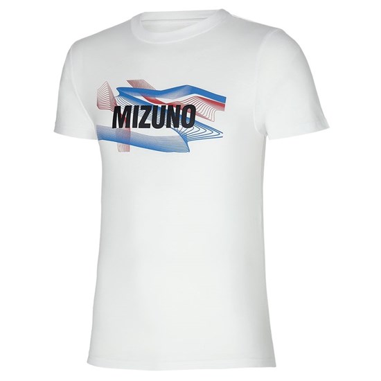 Mizuno GRAPHIC TEE Футболка беговая Белый/Черный/Синий - фото 268850