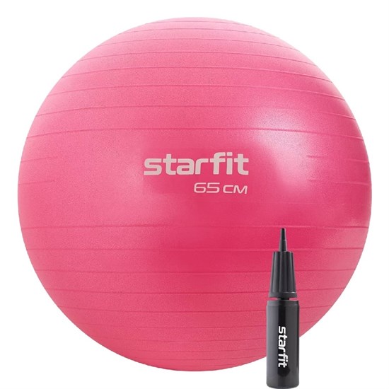 Starfit GB-109, 65 СМ, 1000 Г Фитбол антивзрыв с ручным насосом Розовый - фото 269029