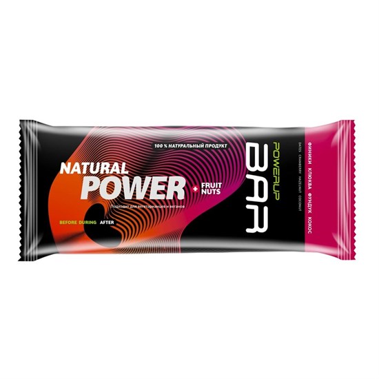 PowerUp BAR FRUIT+NUTS 50г Энергетический батончик Финики, Клюква, Фундук, Кокос - фото 271226