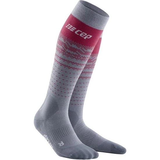 CEP SKI THERMO MERINO TALL COMPRESSION SOCKS (W) Компрессионные гольфы с шерстью мериноса для катания на лыжах женские Серый/Красный - фото 271496