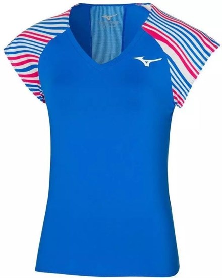 Mizuno PRINTED TEE (W) Футболка теннисная женская Голубой/Белый/Розовый - фото 281430