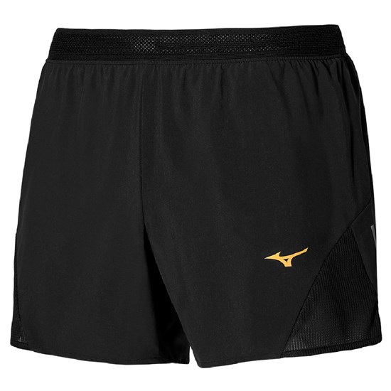 Mizuno AERO 4.5 SHORT "BLACK" Шорты беговые Черный/Желтый - фото 282795