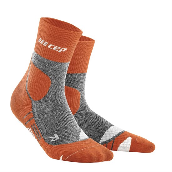 CEP HIKING MERINO MID CUT COMPRESSION SOCKS Компрессионные носки для активного отдыха на природе Оранжевый/Серый - фото 283539