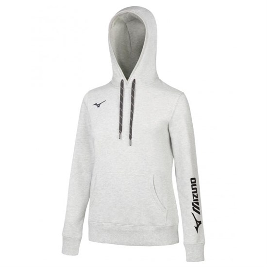 Mizuno TERRY HOODIE (W) Толстовка беговая с капюшоном женская Серый/Черный - фото 285288