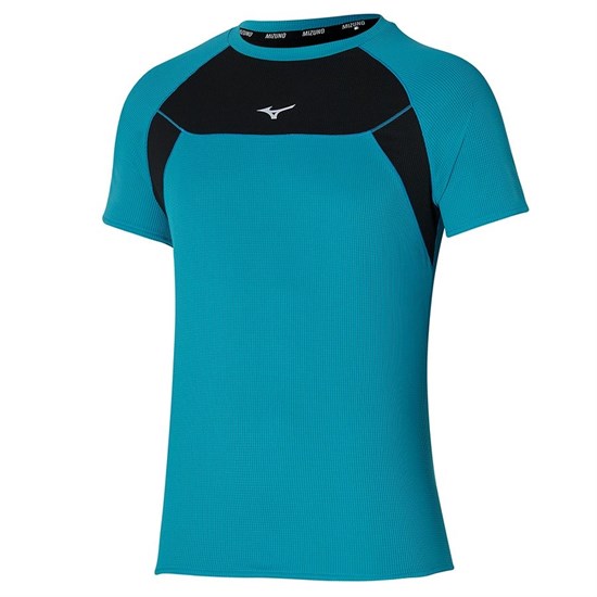 Mizuno DRYAEROFLOW TEE Футболка беговая Голубой/Черный - фото 287401