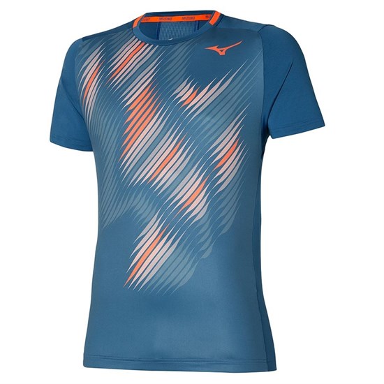 Mizuno SHADOW GRAPHIC TEE Футболка теннисная Синий/Оранжевый - фото 289741