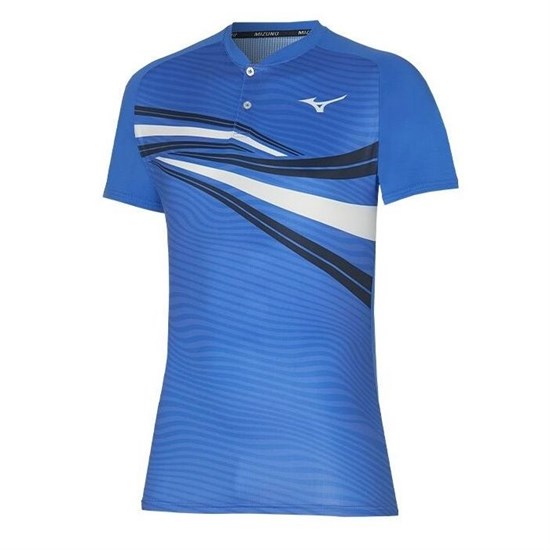 Mizuno SHADOW POLO Поло теннисное Голубой/Белый/Серый - фото 289773