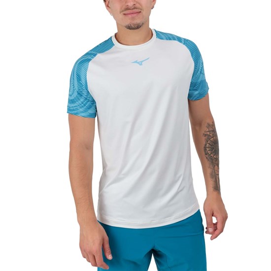 Mizuno CHARGE SHADOW TEE Футболка теннисная Белый/Голубой - фото 291811