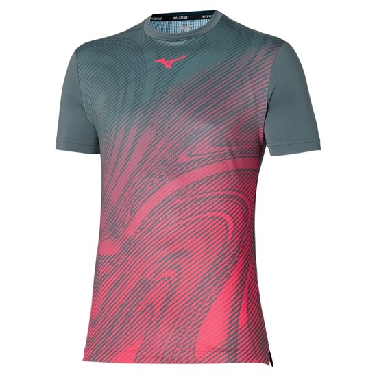 Mizuno CHARGE SHADOW GRAPHIC TEE Футболка теннисная Серый/Розовый - фото 291830