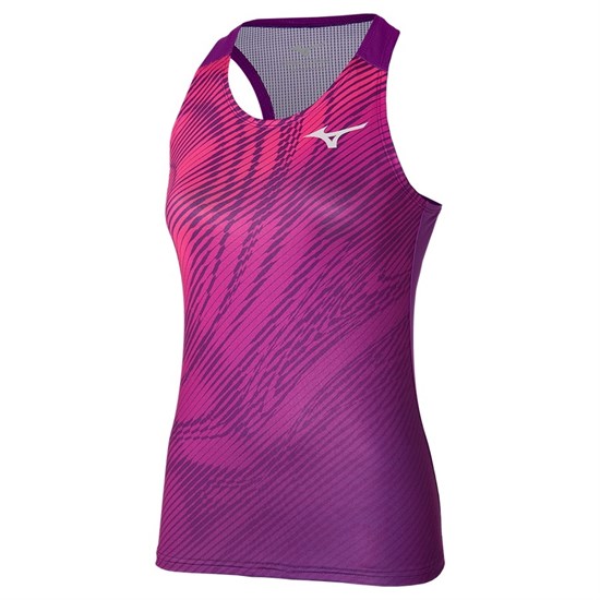 Mizuno CHARGE PRINTED TANK (W) Майка теннисная женская Розовый - фото 291854