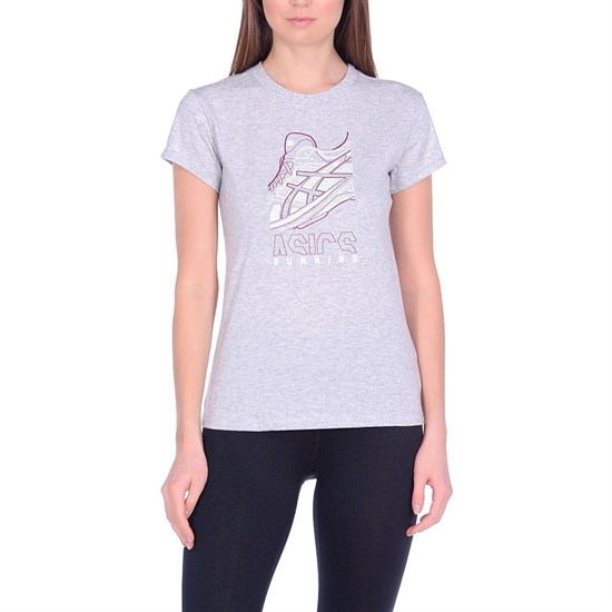 Asics RUNNING GRAPHIC TEE (W) Футболка беговая Серый - фото 294999