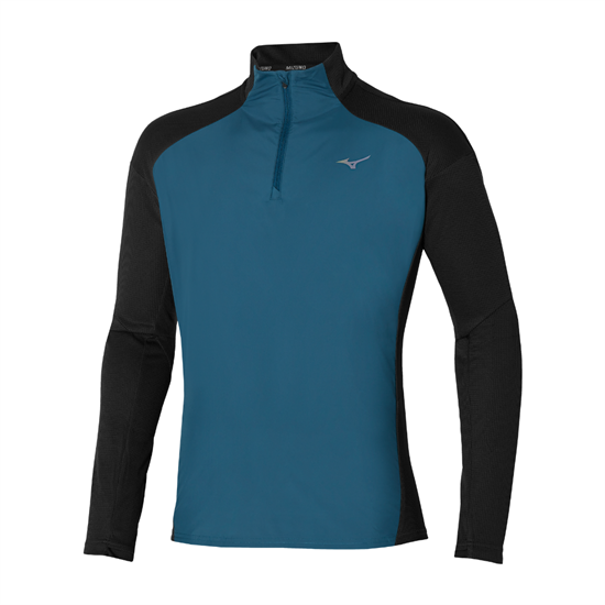 Mizuno HYBRID LONGSLEEVE T-SHIRT Лонгслив беговой Синий/Черный - фото 301088