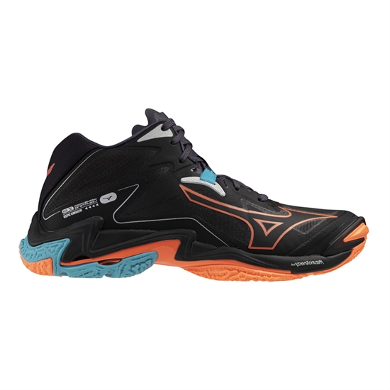 Mizuno WAVE LIGHTNING Z8 MID Кроссовки волейбольные Черный/Оранжевый/Голубой - фото 308014