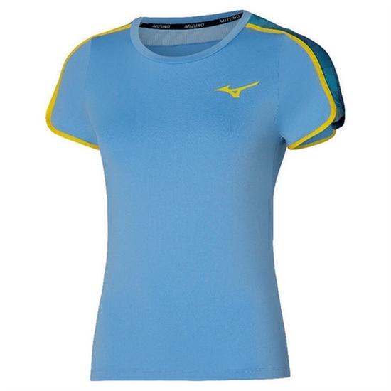 Mizuno FRONTIER T-SHIRT (W) Футболка теннисная женская Голубой/Желтый - фото 317253