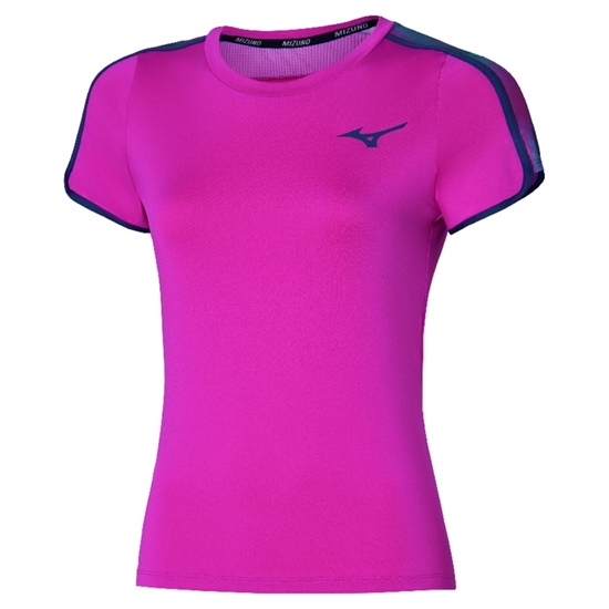 Mizuno FRONTIER T-SHIRT (W) Футболка теннисная женская Фуксия/Темно-синий - фото 317260