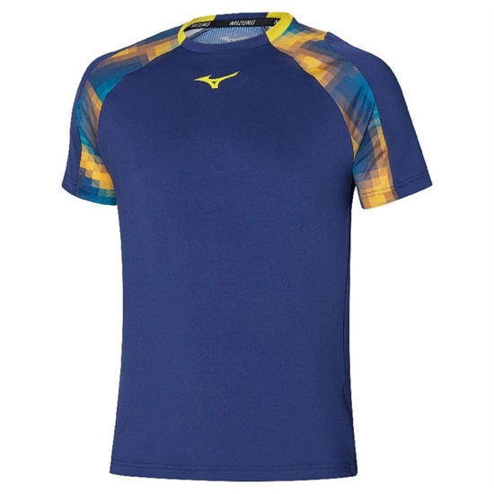 Mizuno FRONTIER SHADOW T-SHIRT Футболка теннисная Темно-синий/Желтый - фото 317276