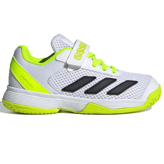 Adidas COURTFLASH HOOK-AND-LOOP Кроссовки теннисные детские Белый/Черный/Салатовый - фото 318765