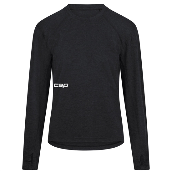 CEP CORE RUN MERINO LONG SLEEVE SHIRT (W) Футболка утепленная беговая с длинным рукавом женская Черный - фото 321704